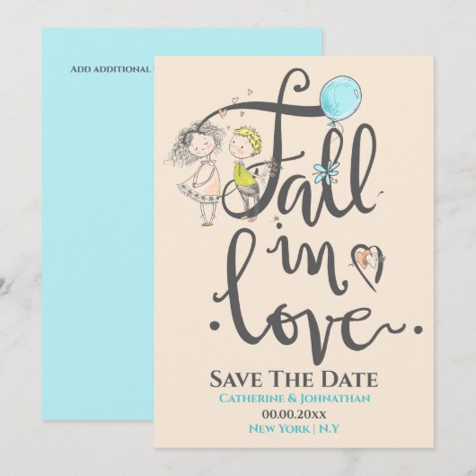Save The Date Joli couple amoureux dessinant une typographie d'a (Devant / Derrière)