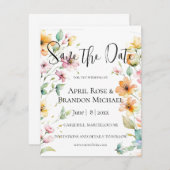 Save The Date Joli Fleurs sauvages d'aquarelle rose orange (Devant / Derrière)