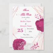 Save The Date joli fuchsia & blanc floral géométrique (Devant)