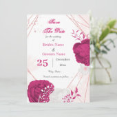 Save The Date joli fuchsia & blanc floral géométrique (Debout devant)