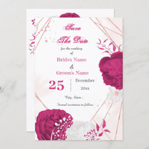 Save The Date joli fuchsia & blanc floral géométrique