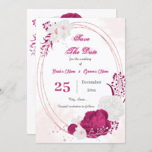 Save The Date joli fuchsia & blanc floral géométrique