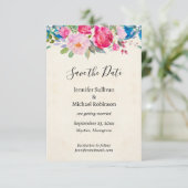 Save The Date Joli mariage rose et bleu Fleurs Enregistrer la da (Debout devant)