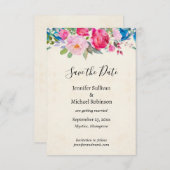 Save The Date Joli mariage rose et bleu Fleurs Enregistrer la da (Devant / Derrière)