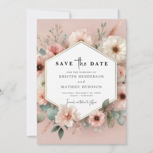 Save The Date Joli Mariage rose rose rustique (Devant)