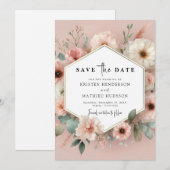 Save The Date Joli Mariage rose rose rustique (Devant / Derrière)