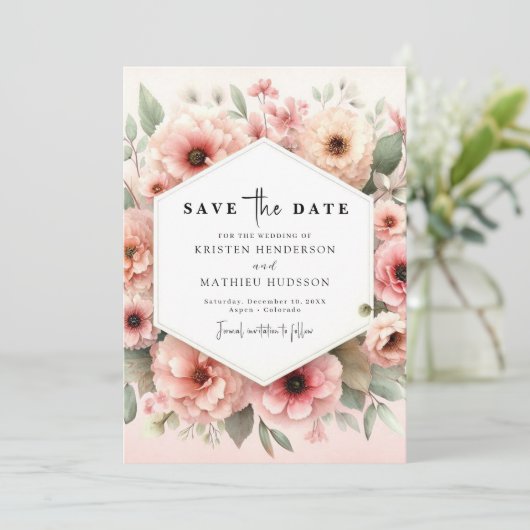 Save The Date Joli Mariage rose rose rustique (Debout devant)