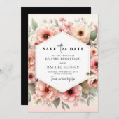 Save The Date Joli Mariage rose rose rustique (Devant / Derrière)