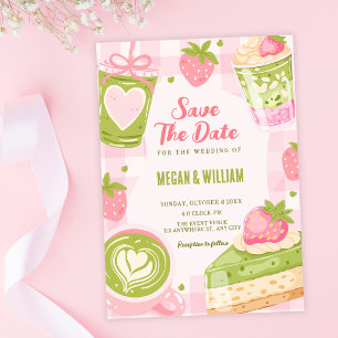 Save The Date Joli mariage sucré au matcha de fraise