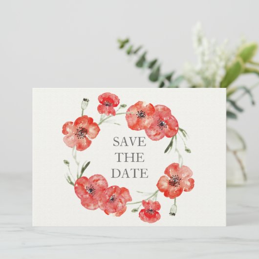 Save The Date Joli Red Poppies floral enregistrer les dates (Debout devant)
