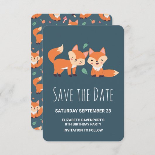 Save The Date Joli renard orange Anniversaire Enregistrer la dat (Devant / Derrière)