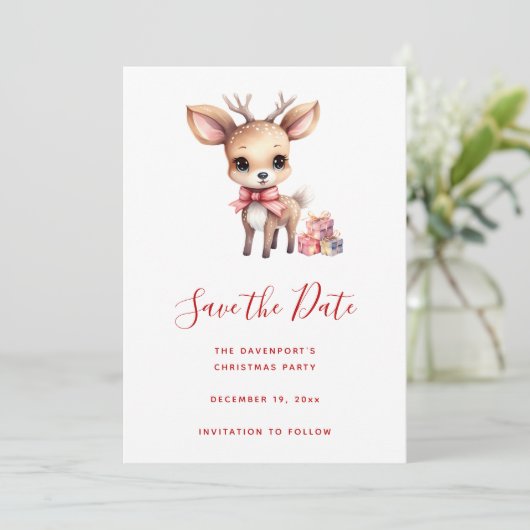 Save The Date Joli renne de Noël avec cadeaux de vacances (Debout devant)