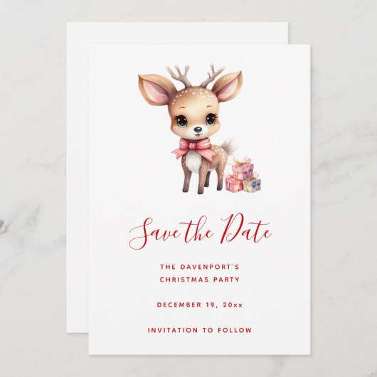 Save The Date Joli renne de Noël avec cadeaux de vacances (Devant / Derrière)