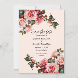 Save The Date Joli rose et rouge roses mariage vert