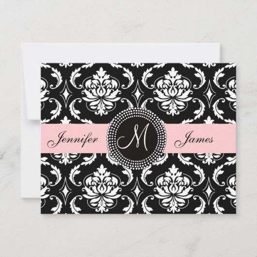 Save The Date Joli rose noir Damask Monogramme Enregistrer la da (Devant)