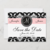 Save The Date Joli rose noir Damask Monogramme Enregistrer la da (Dos)