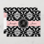 Save The Date Joli rose noir Damask Monogramme Enregistrer la da (Devant / Derrière)