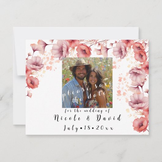 Save The Date Joli rose, Peach Fuzz, Mariage Aquarelle (Devant)