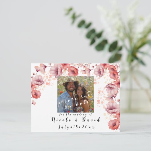 Save The Date Joli rose, Peach Fuzz, Mariage Aquarelle (Debout devant)