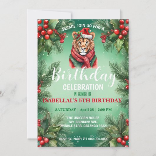 Save The Date Joli safari de lion Père Noël fête d'anniversaire (Devant)