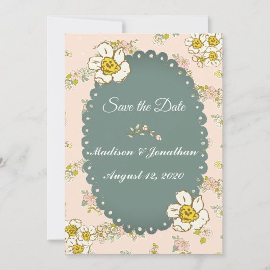 Save The Date Joli Script Floral Pastel Rose Romantique (Devant)