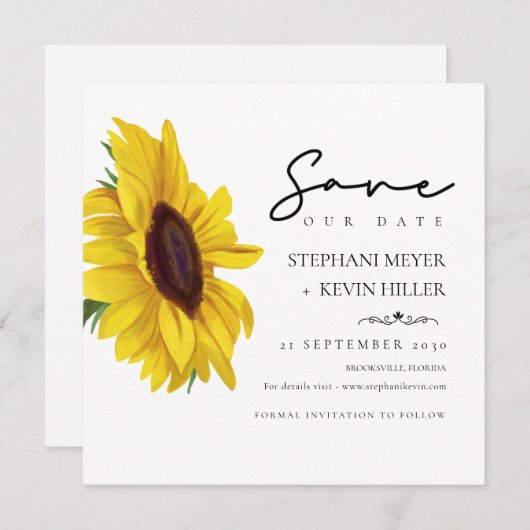 Save The Date Joli tournesol Élégant Mariage Script (Devant / Derrière)