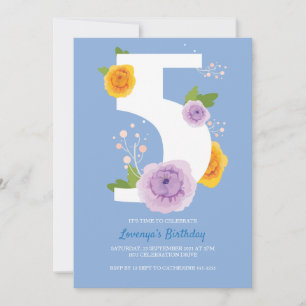 Save The Date Jolie aquarelle Florals Enfants 5e fête d'annivers