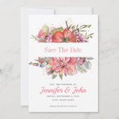 Save The Date Jolie aquarelle rose rouge floral (Devant)