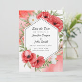 Save The Date Jolie Aquarelle Rouge Mariage Floral (Debout devant)