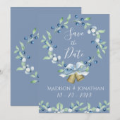 Save The Date Jolie Couronne Bleue Poussiéreuse Élégante Simple (Devant / Derrière)