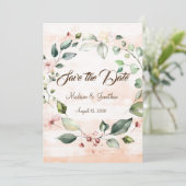 Save The Date Jolie couronne de script de floraison rose (Debout devant)