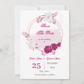 Save The Date jolie couronne florale fuchsia et blanche (Devant)