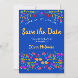 Save The Date Jolie Fête Florale Mexicaine Bleu Royal