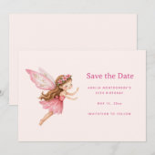 Save The Date Jolie Fille Fée en Robe Rose (Devant / Derrière)