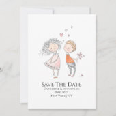 Save The Date Jolie fille garçon dessin amoureux plaisir décontr (Devant)