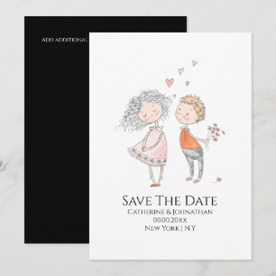 Save The Date Jolie fille garçon dessin amoureux plaisir décontr