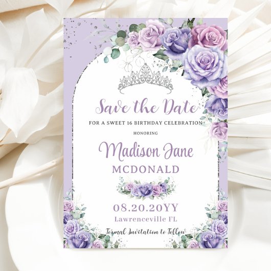Save The Date Jolie Fleur de Lilas Violet Fête Douce 16 Annivers
