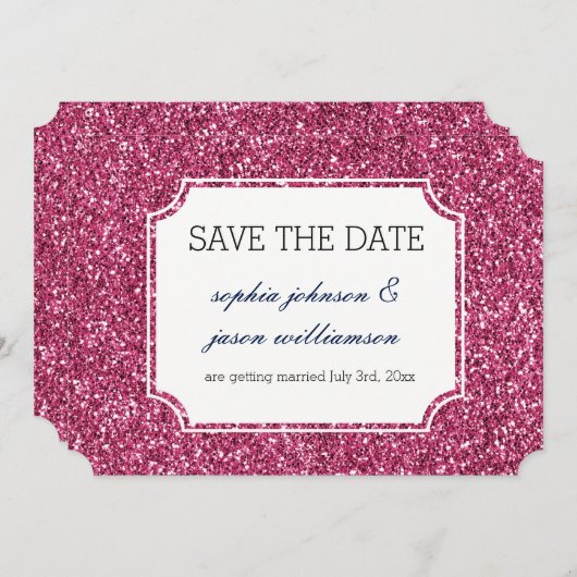 Save The Date Jolie Parties scintillant rose enregistrer la date (Devant / Derrière)