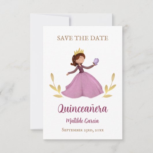 Save The Date Jolie princesse avec papillon quinceanera (Devant)