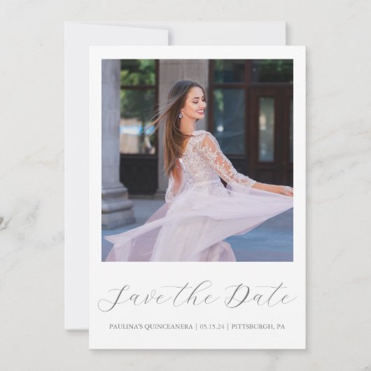 Save The Date Jolie Quinceanera violette Simple Calligraphie Pho (Devant)