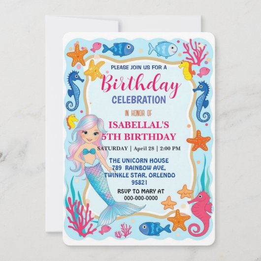 Save The Date Jolie sirène arc-en-ciel hippocampe d'anniversaire (Devant)