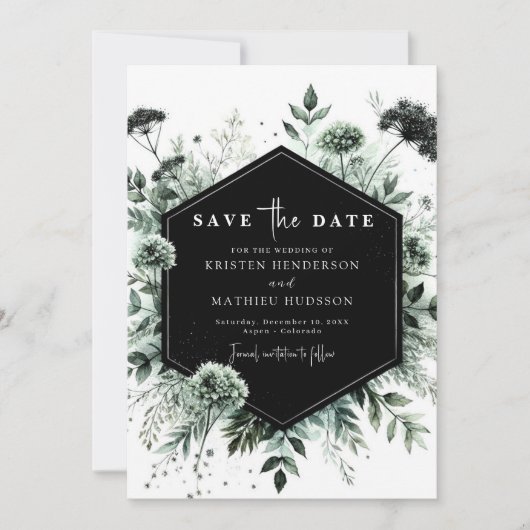 Save The Date Jolie typographie moderne Sage Mariage vert (Devant)