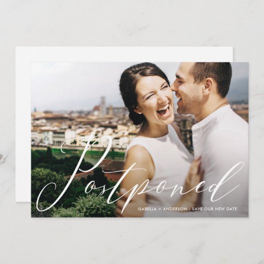 Save The Date Jolie Typographie Reportée Mariage Photo (Devant / Derrière)
