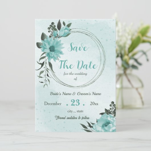 Save The Date jolie végétation fleurie bleue (Debout devant)