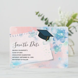 Save The Date Jolies fleurs bleues sur Arrière - plan rose