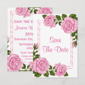 Save The Date Jolis bouquets d'angle rose pour la 30e sauvegarde (Devant / Derrière)