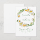 Save The Date Jonquille blanche et jaune Floral Vert Script (Devant / Derrière)