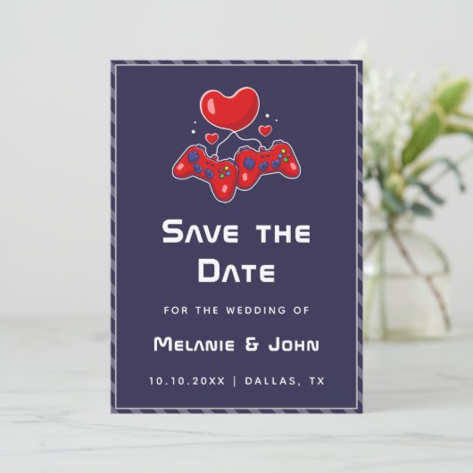 Save The Date Joueur violet Joypad Geeky Nerdy Love (Debout devant)