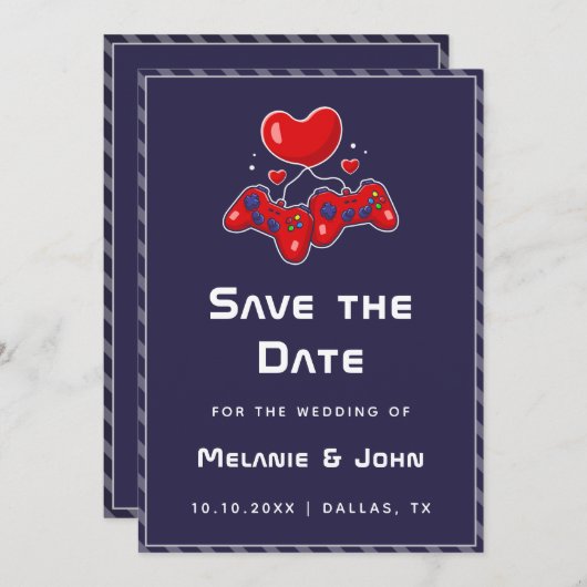Save The Date Joueur violet Joypad Geeky Nerdy Love (Devant / Derrière)
