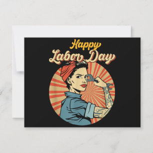 Save The Date Joyeuse Fille de la Fête du Travail Forte Mouvemen